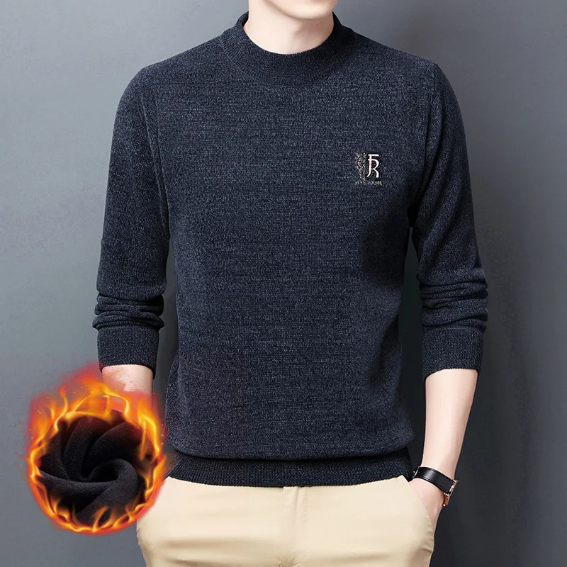

Mens Clothes Fleece Thick Warm Pullovers Korean Style Knitwears Sweater Boys Fashion Long Sleeve Tops Mock Neck Sweaters Jumpers