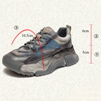 5cm Air Mesh Genuine Leather Flats Women Platform Wedge Summer Fashion Loafer Chunky Sneakers Mixed Color Comfy Shoes Vulcanize 2