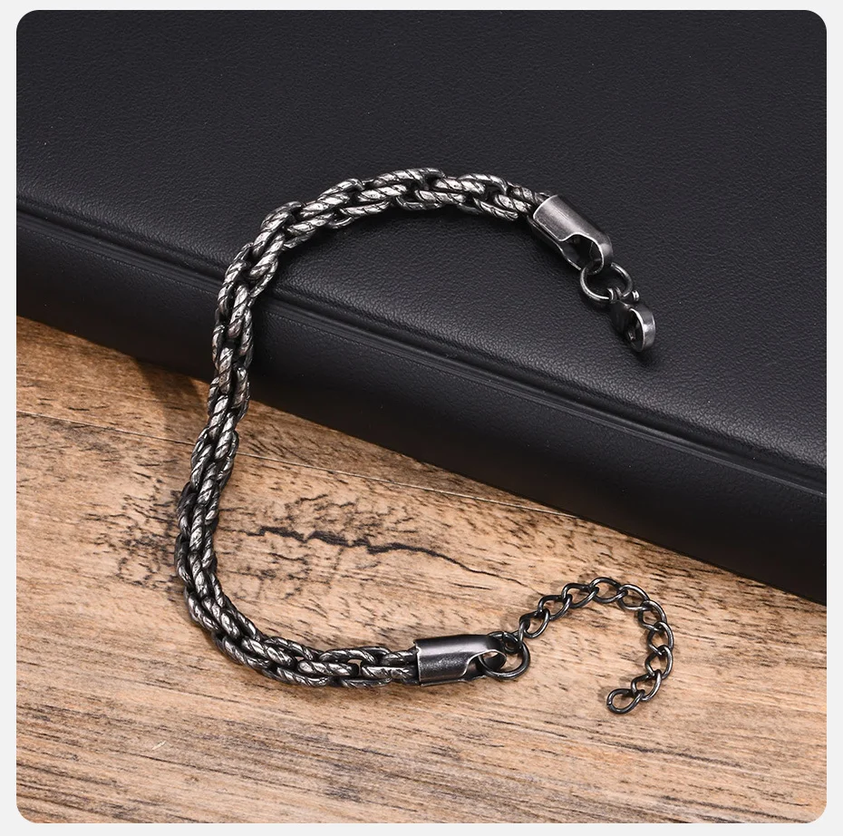 Vnox 6mm Ankerketten armbänder für Männer, Retro Vintage Grey Color Rolo Links, verstellbares Gothic Armband – Detail 6