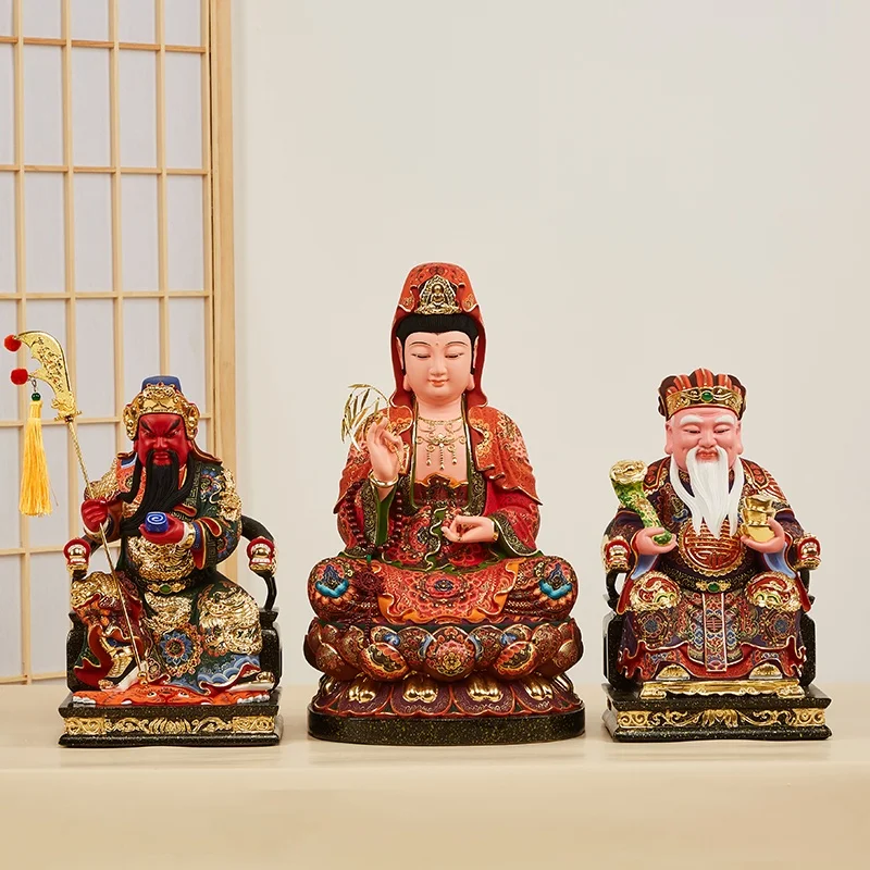 관음 보살 홈 연꽃 관음 부처님 동상, 지구 포드의 신 녹나무 나무 조각 관공 우 부의 신 장식품