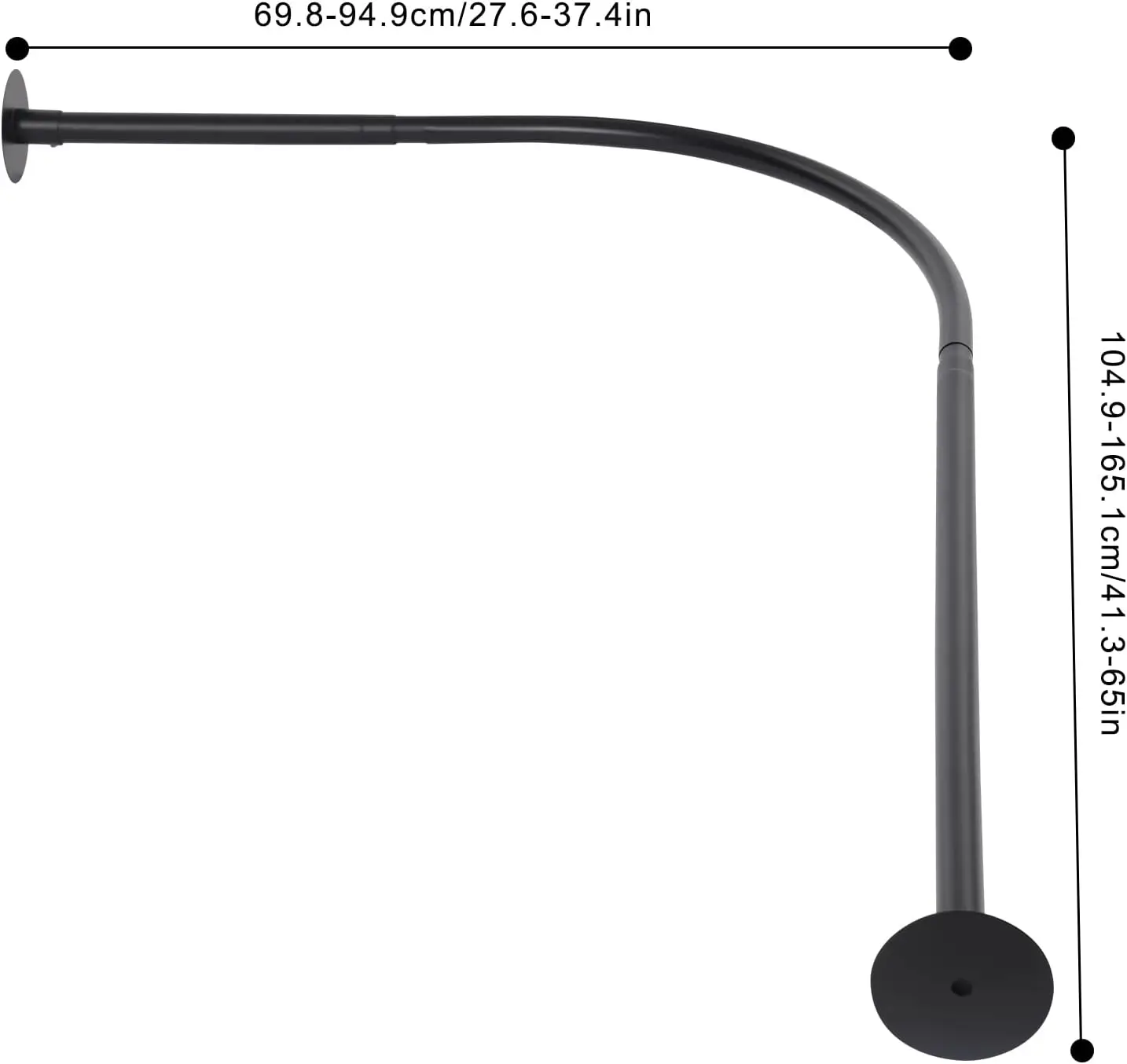 L-förmiger Duschvorhang-Winkelstange, Duschvorhangschiene 70–95 x 105–165 cm, verstellbare Duschstange für Badezimmer, Badewanne (schwarz) – Detail 8