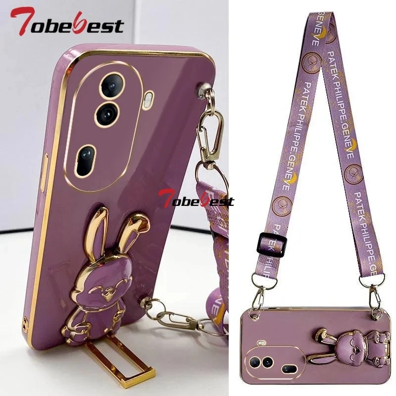 Elegant Crossbody Lanyard with Rabbit Bracket & Plating Finish Silicone Case