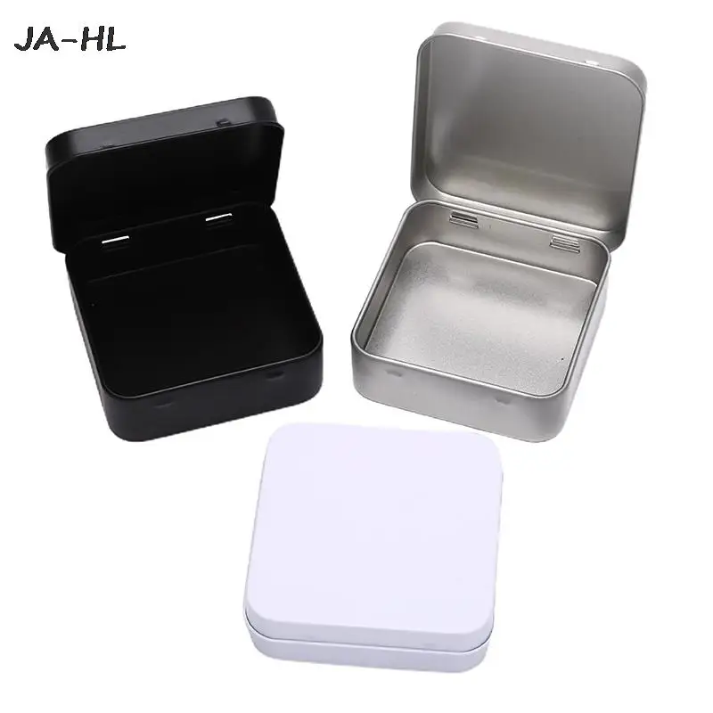 

Hot Mini Metal Tins Container Square Hinged Flip Storage Tin Box Small Kit Case Jewelry Coin Candy Condom Organizer Portable