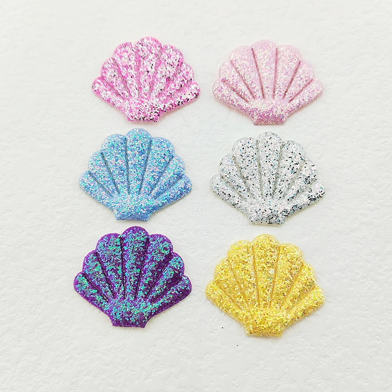 60Pcs 3,5*3CM Shiny Glitter Shell Gepolsterte Applikationen Für Kleidung Hut Nähen Liefert DIY Headwear Haar Clip bogen Dekor Patches – Detail 3