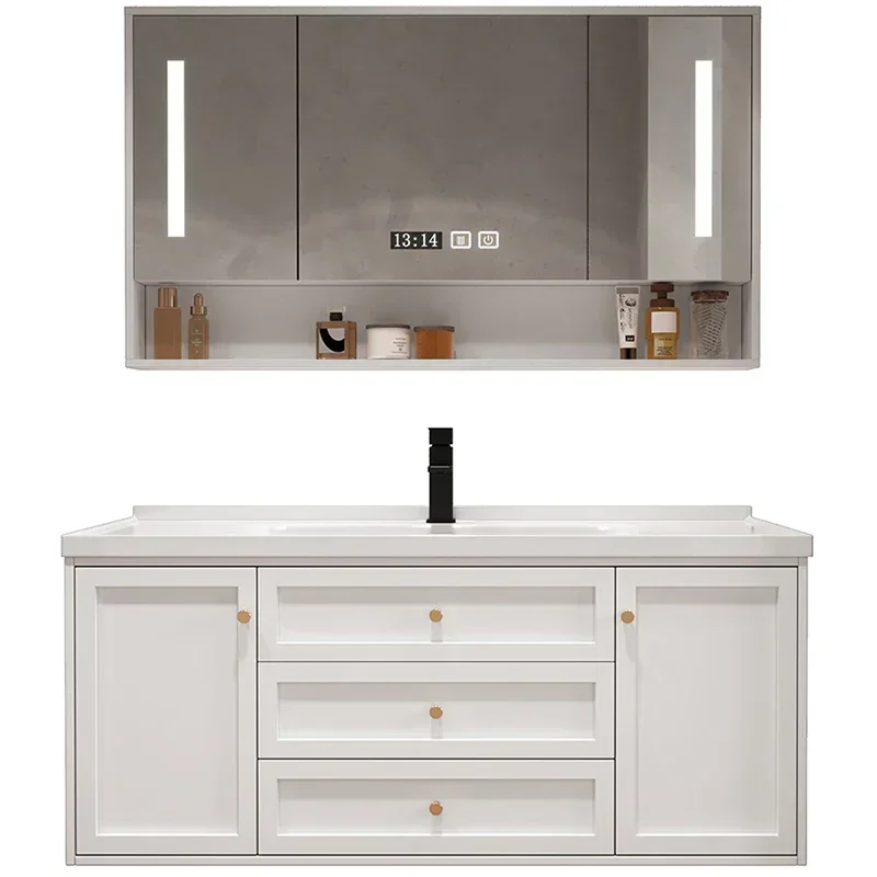 *Intelligent Luxury Solid Wood Bathroom Cabinet Face Wash Garnish Cabinets Modern Minimalist Toilet Furniture YX50BC