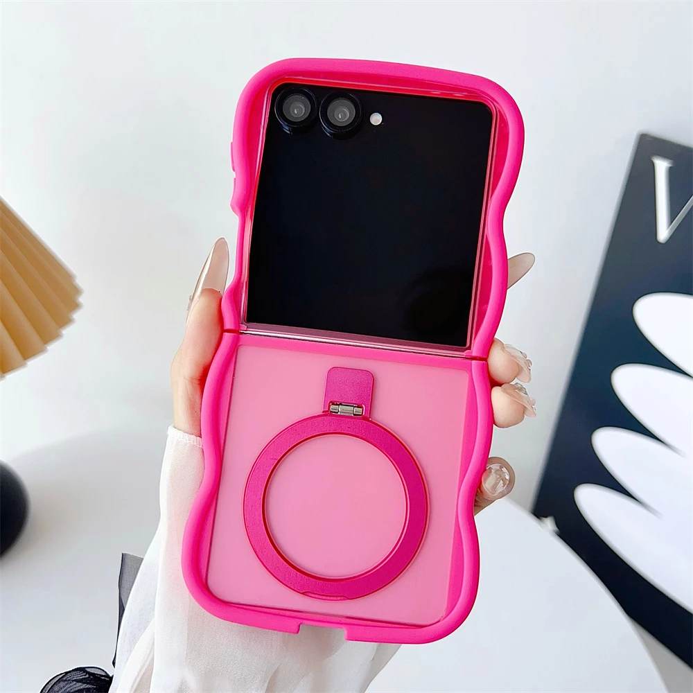 Curly Wave Magnetic Matte Shockproof Phone Case with Magsafe Bracket and Stand Holder