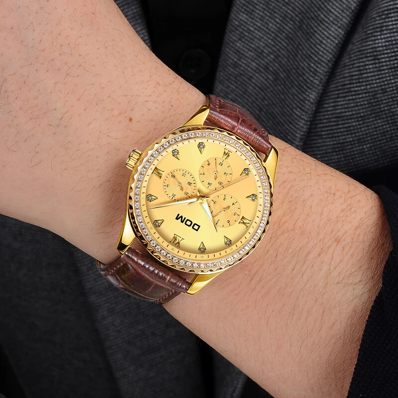 DOM Men's Watch Stainless Steel Leather Quartz Watch Men's Business Watch Calendar Date Men's Leisure Clock