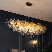 

Modern Crystal Chandelier Luxury Golden Branch Crystal Chandelier Living Room Hotel Lobby Island Decoration Light