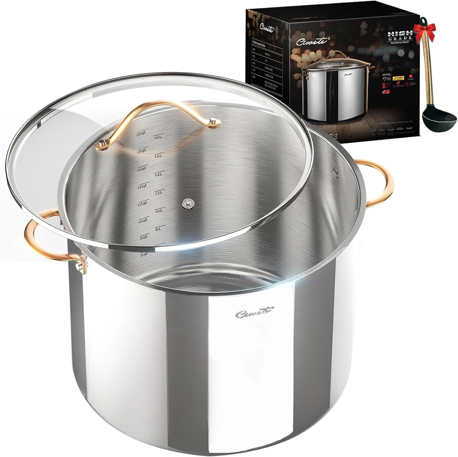 

Stock Pot 20 Quart, 3 Ply Stainless Steel Stock Pot with Lid, 20 Quart Soup Pot with Copper Handle, Healthy Stockpots, Induction