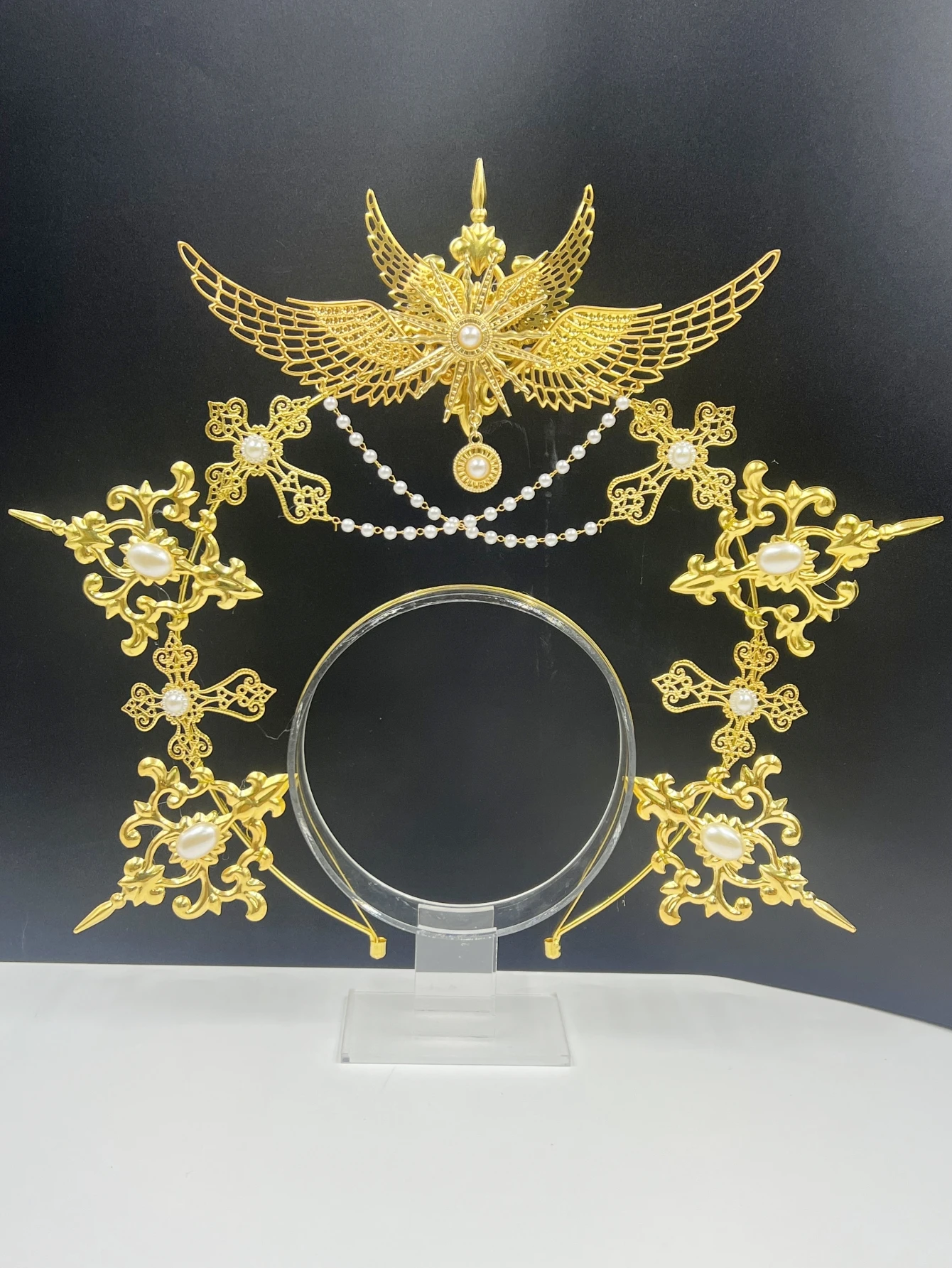 Gothic Lolita Faux Pearl Tiara, Halo Crown, Mary Goddess Stirnband, Cosplay Kostüm, Kopfbedeckung – Detail 5