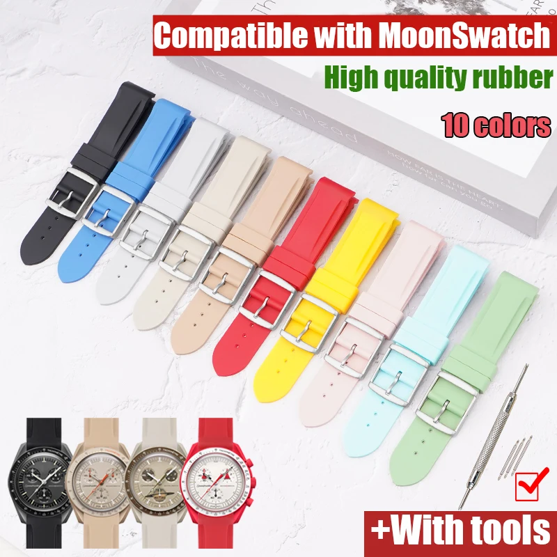 Cinturino Per Orologio In Gomma Per Moonswatch Omega X Swatch Men 20Mm Cinturino Per Orologio Impermeabile Con Estremità Curva Con Accessori Di Ricamb