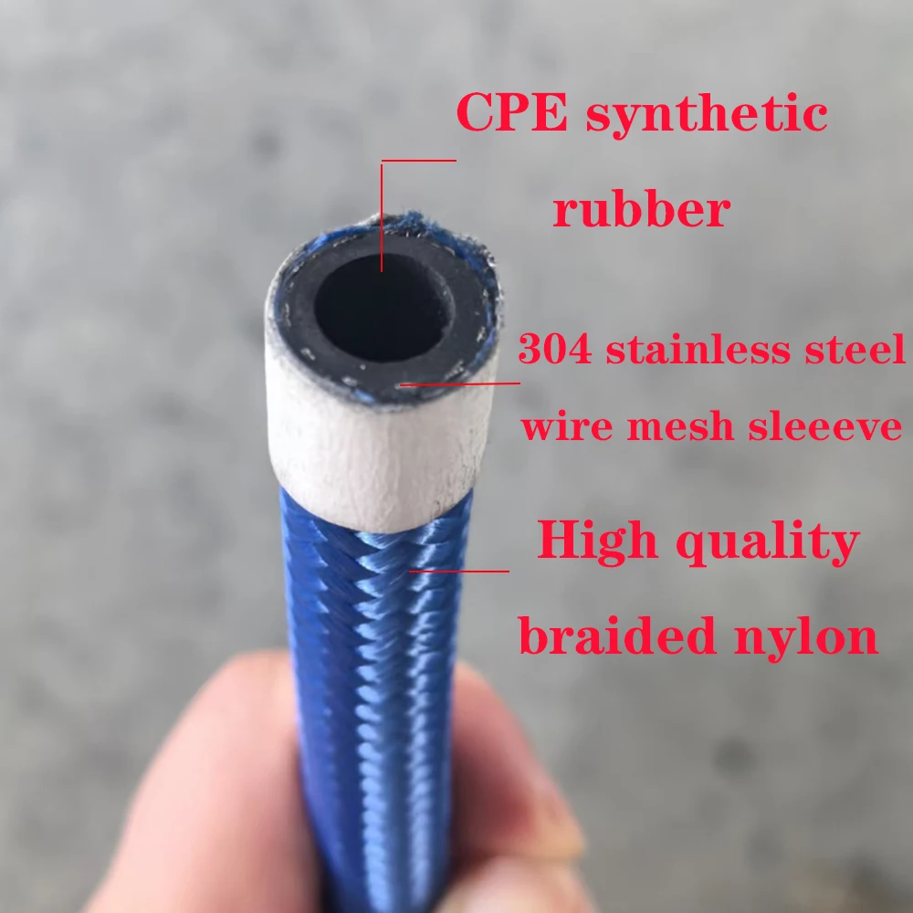 Red/Blue Nylon stainless steel braided inner CPE fuel hose, oil and gas cooler hose+45&deg;connector Customizable AN4~AN12