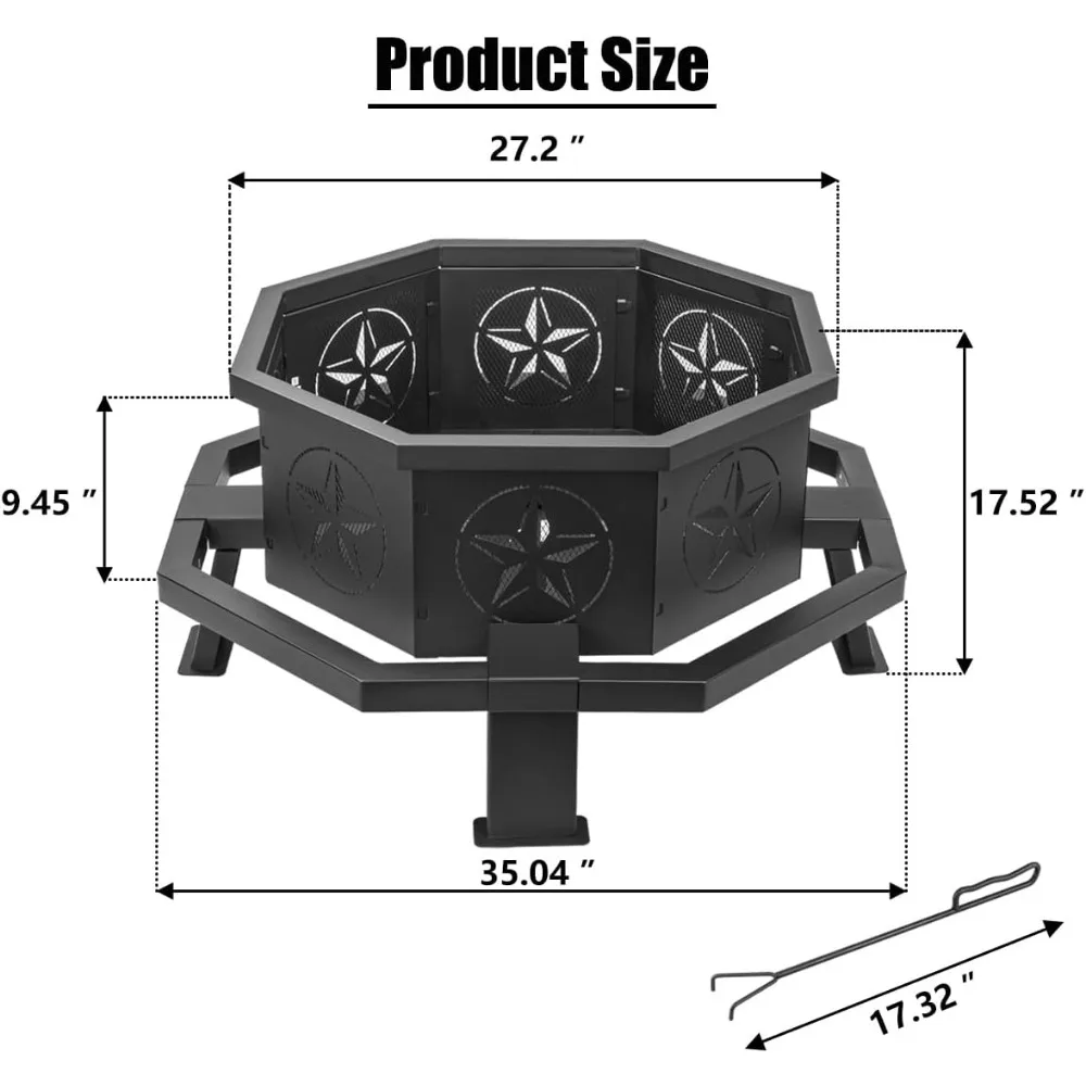 35 Inch Octagonal Fire Pit,Outdoor Fire Pit,Wood Burning Firepit,Bonfire Fire Pit,Firepits for Outside,Camping, Backyard, Patio 5