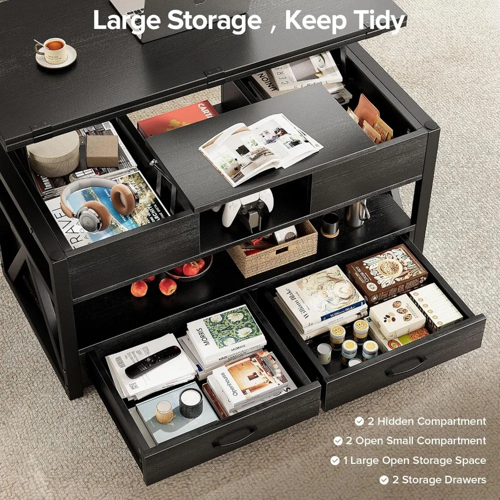 40" Lift Top Coffee Table,4 in 1 Multi-Function Lift Coffee Tables with Storage Drawers and Hidden Compartmen 4