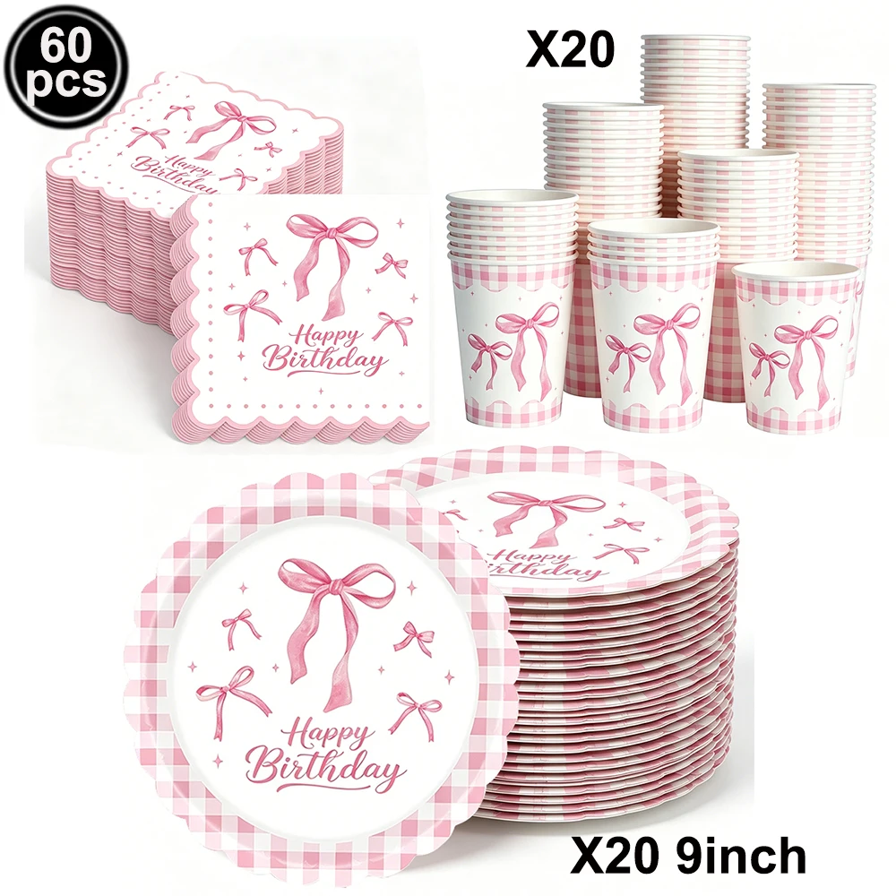 Pink Bow Theme Disposable Paper Napkins - 20pcs for Birthdays, Baby Showers, and Weddings