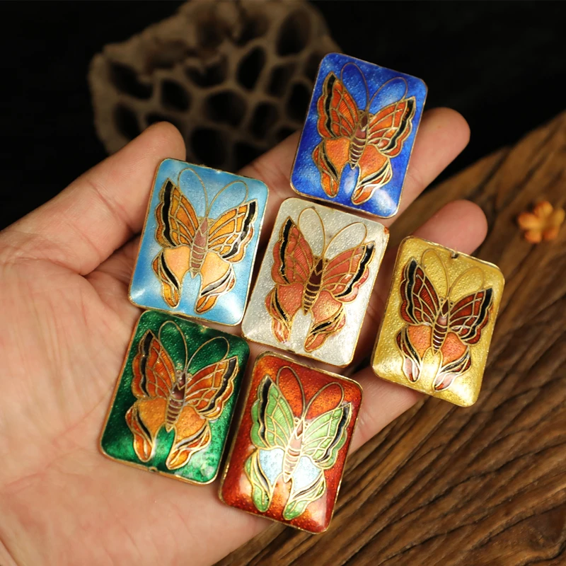 

Cloisonne Vintage Rectangle Butterfly Beads Charms for Jewelry Making DIY Long Necklace Sweater chain Pendant Enamel Accessories
