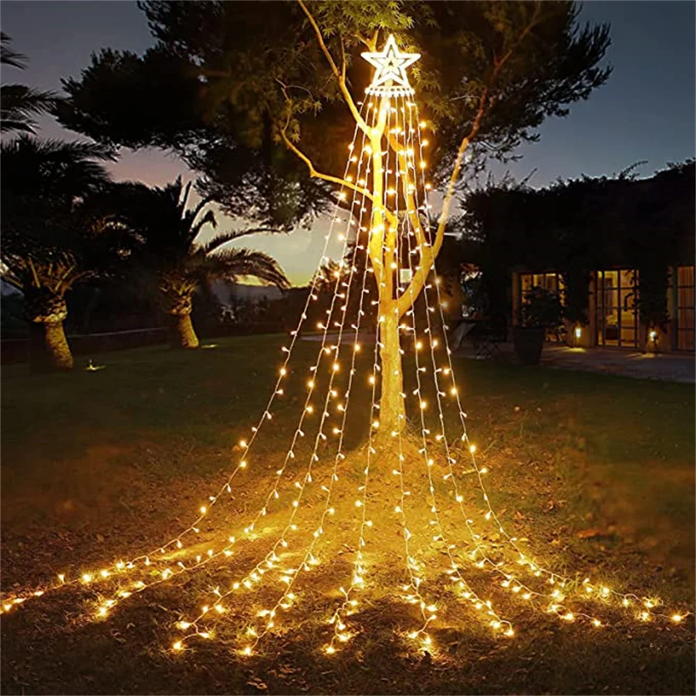 thumbnail image 1 of LED cascada meteorito que fluye estrella lluvia LED cadena luz carámbano de cortina guirnalda estrella luces de hadas árbol de Navidad fiesta boda, 1 of 5