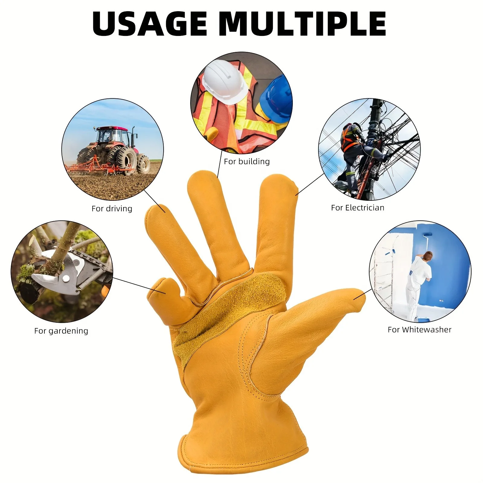 1 Pair of Durable Flex Grip Leather Work Gloves Stretchable Wrist Tough Cowhide for Comfort & Protection work gloves protective gloves