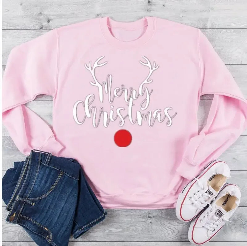 Christmas Deer Sweatshirt for Family, Medium Stretch Natural Fiber 100% Cotton Holiday Gift