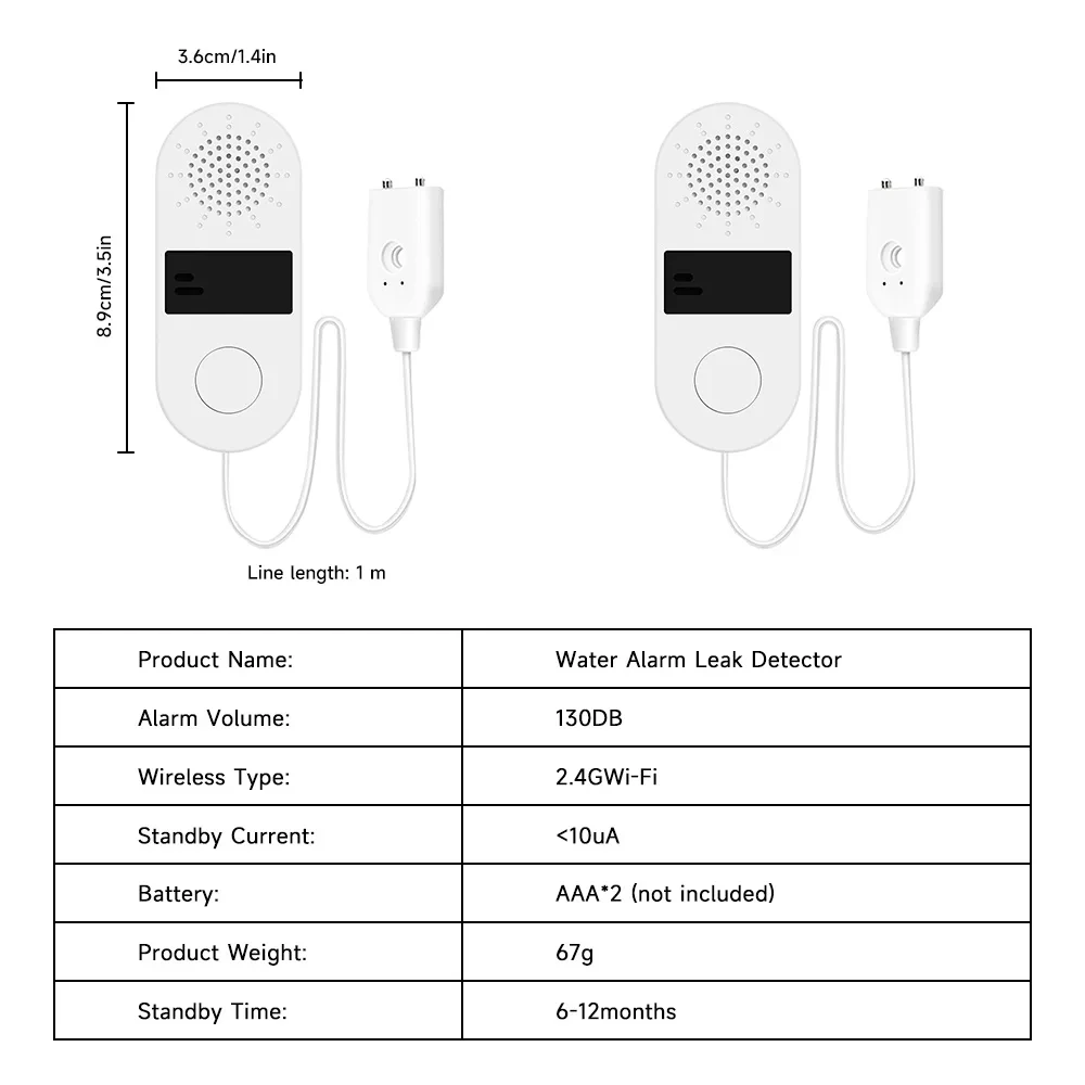 Tuya WiFi Water Leak Sensor 130DB Water Leak Detector Smart Life APP Notification Alerts,Water Flood Leak Alarm Home Security