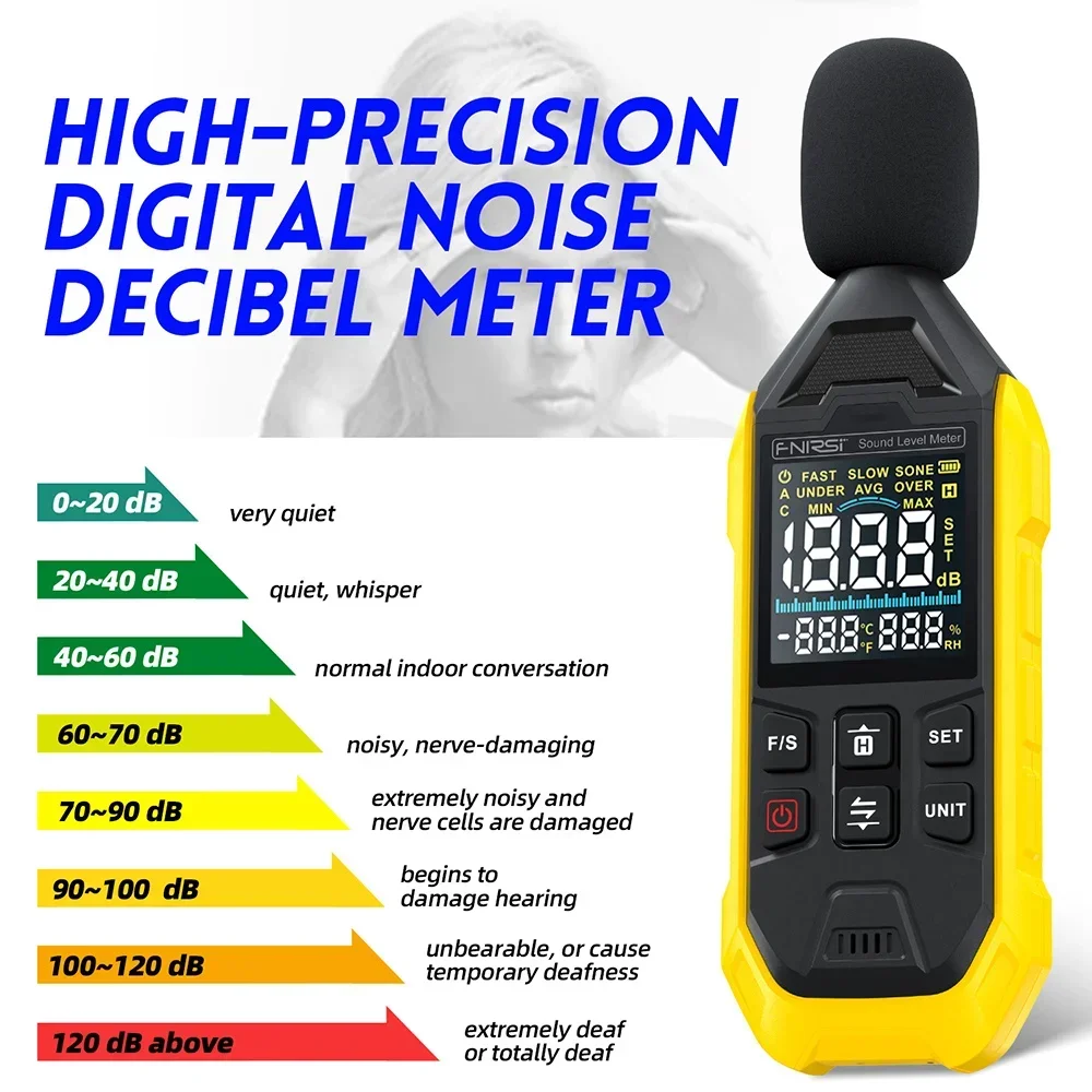 

FNIRSI FDM01 Handheld Noise Measuring Instrument Tester Sound Level Meter Digital DB Meter 30~130dB Audio Measuring Instrument