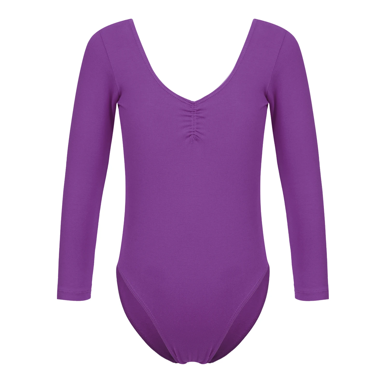 Toddler Kids Girls Ballet Leotards Dance Costumes Gymnastic Dancewear Long Sleeve V Neck Ruched Front Leotards Practice Bodysuit