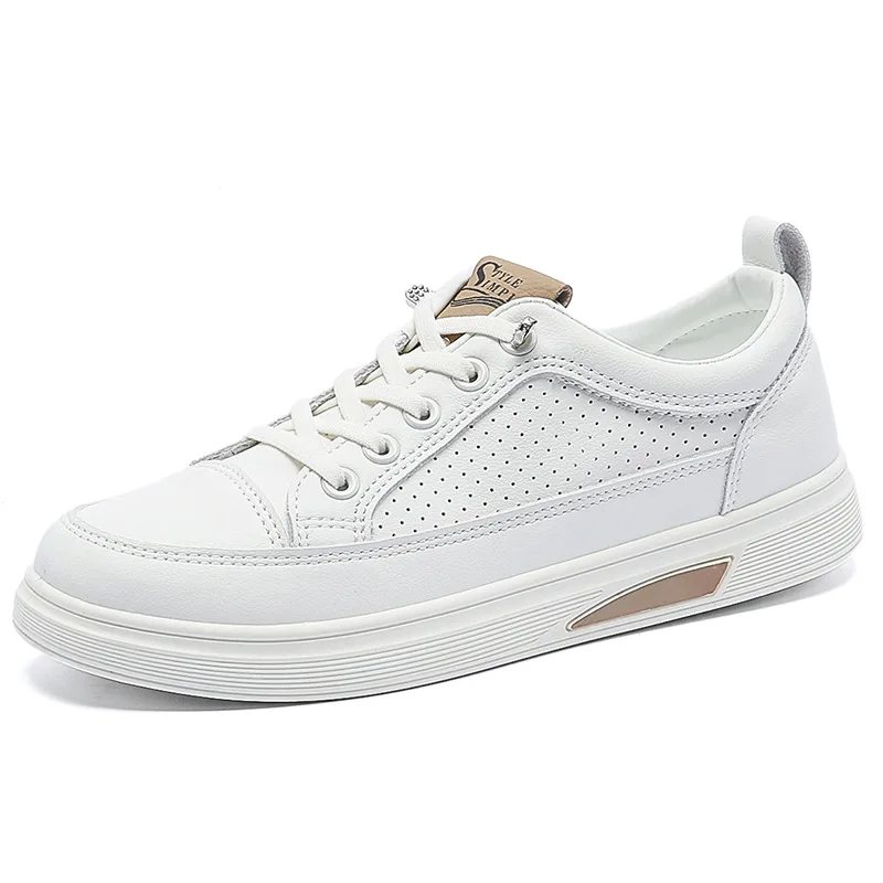 

Кроссовки женские из дышащей кожи, небольшие белые, повседневная обувь для студентов, спортивная обувь на плоской подошве, весна-лето 2024