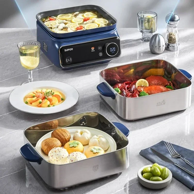 SUPOR 220V Removable Base Electric Steamer Household 16L Three-layer Stainless Steel 2100W Multifunctional Steam Box