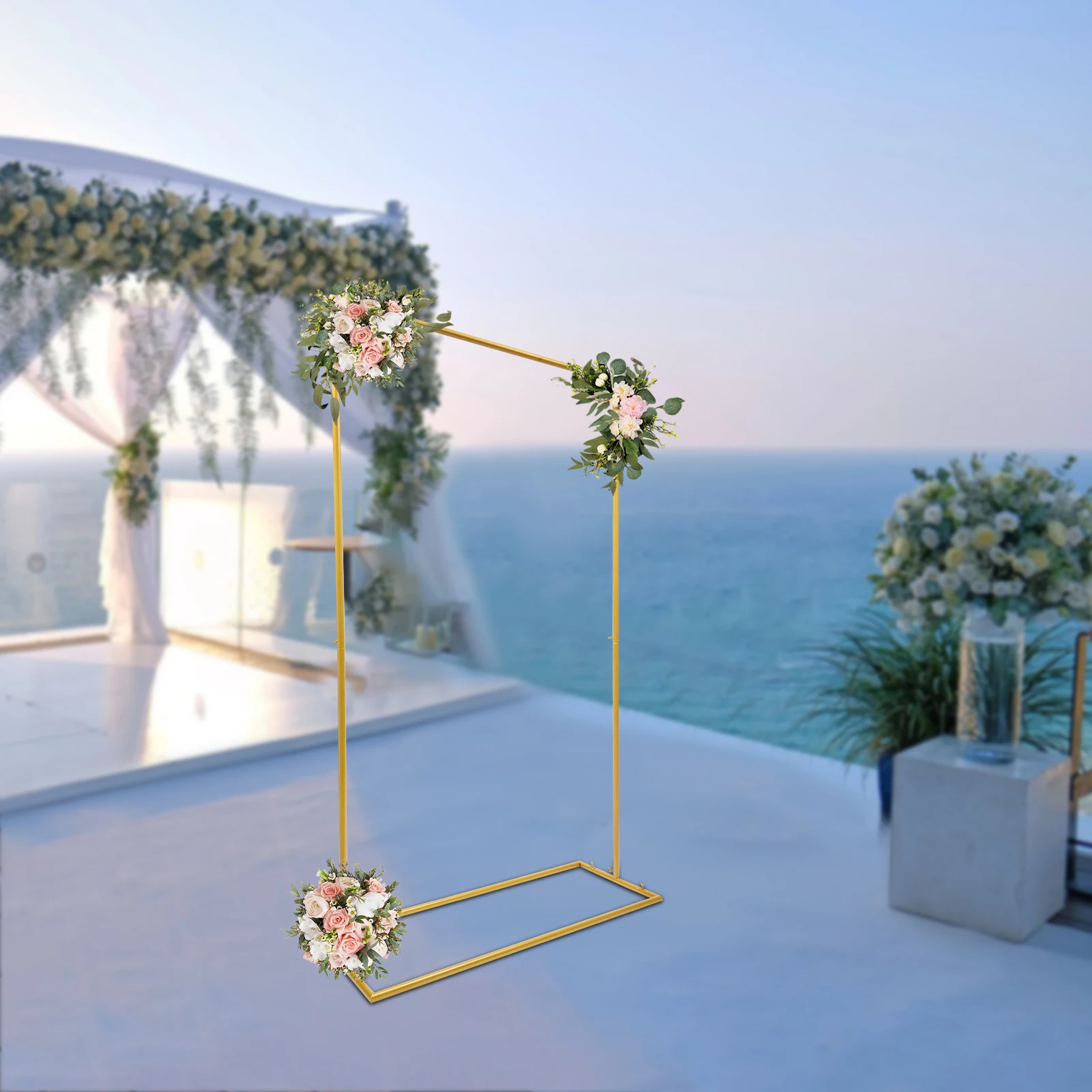 Gold Wedding Stand Carbon Steel Square Flowers Stand Balloons Bracket for Garden Weddings Decoration