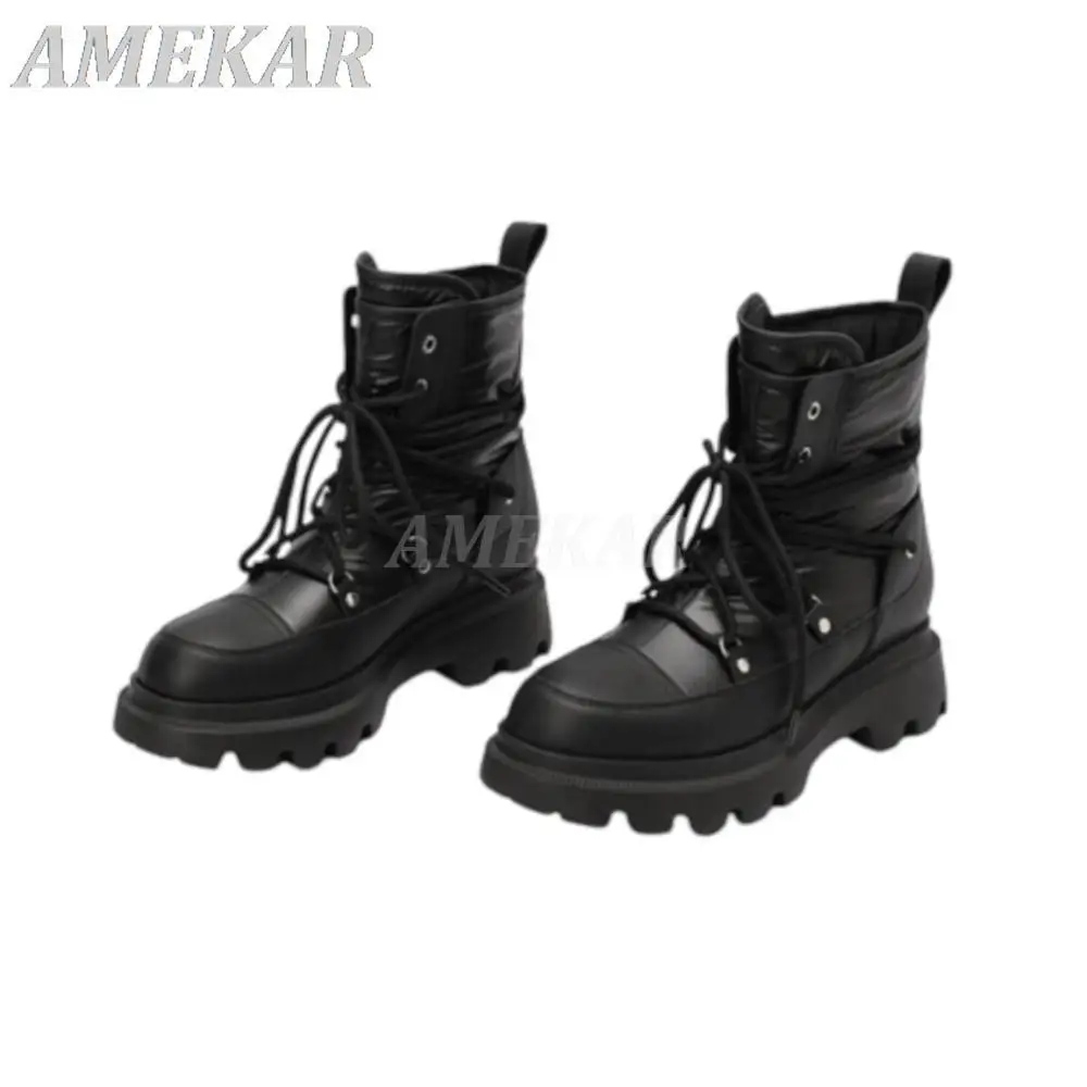 

Women Lace-up Ankle Snow Boots Round Toe Platform Flat Wool Fur Lady Fashion Waterproof Short Boot Winter Warm Shoes Martin boot