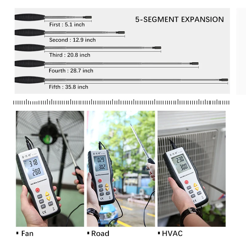 HTI HT-9829 High Sensitivie Digital Portable Wind Speed Meter Hot Wire Thermal A