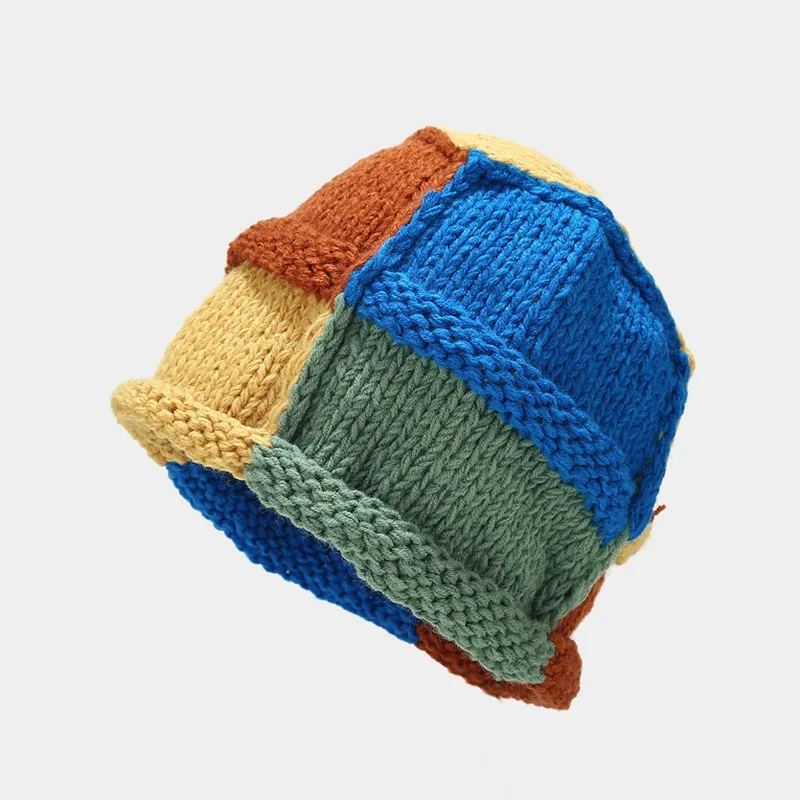 Autumn and Winter Acrylic Patchwork Thicken Knitted Hat Warm Skullies Cap Beanie Hat for Girl and Women 07 4
