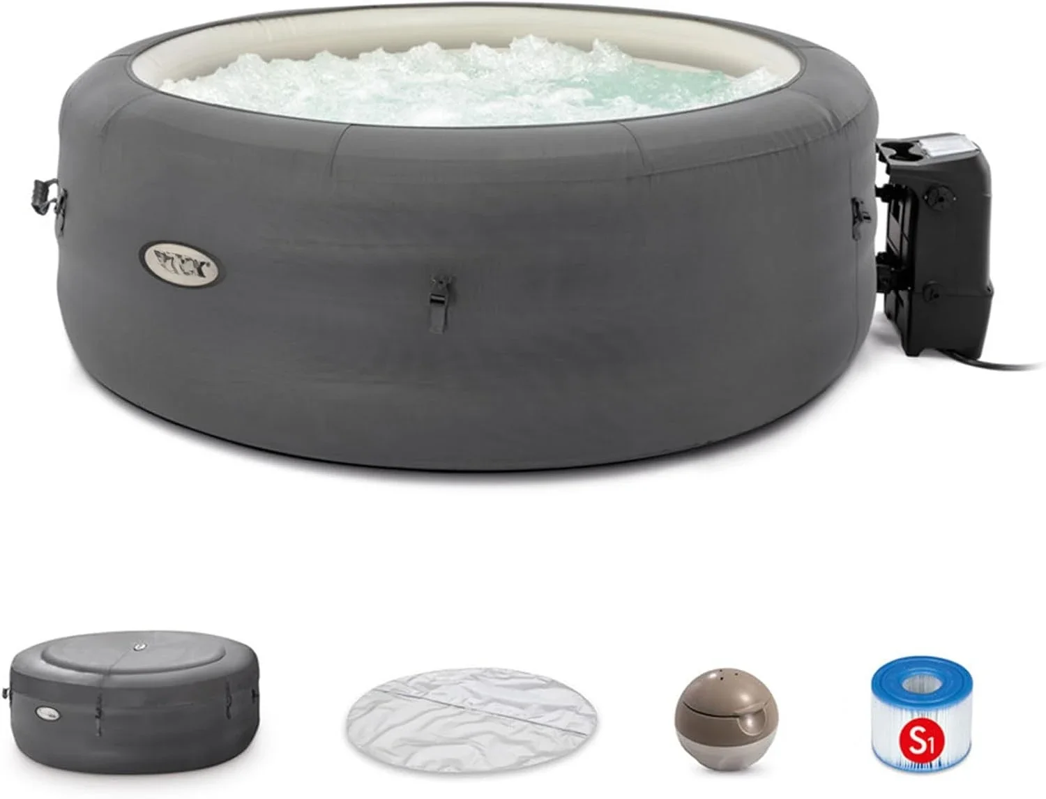 SimpleSpa Inflatable Bubble Massage Spa Includes Insulated Cover Built-in QuickFill Inflation Soothing Jets 28483E
