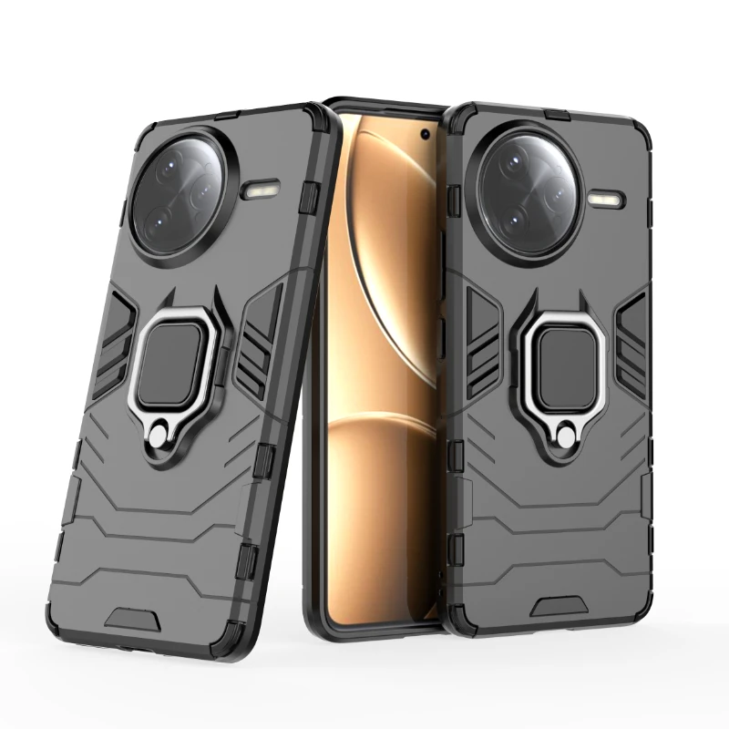 Shockproof Armor Phone Case with Metal Ring Holder and Magnetic Protection - Anti-Fall Back Cover