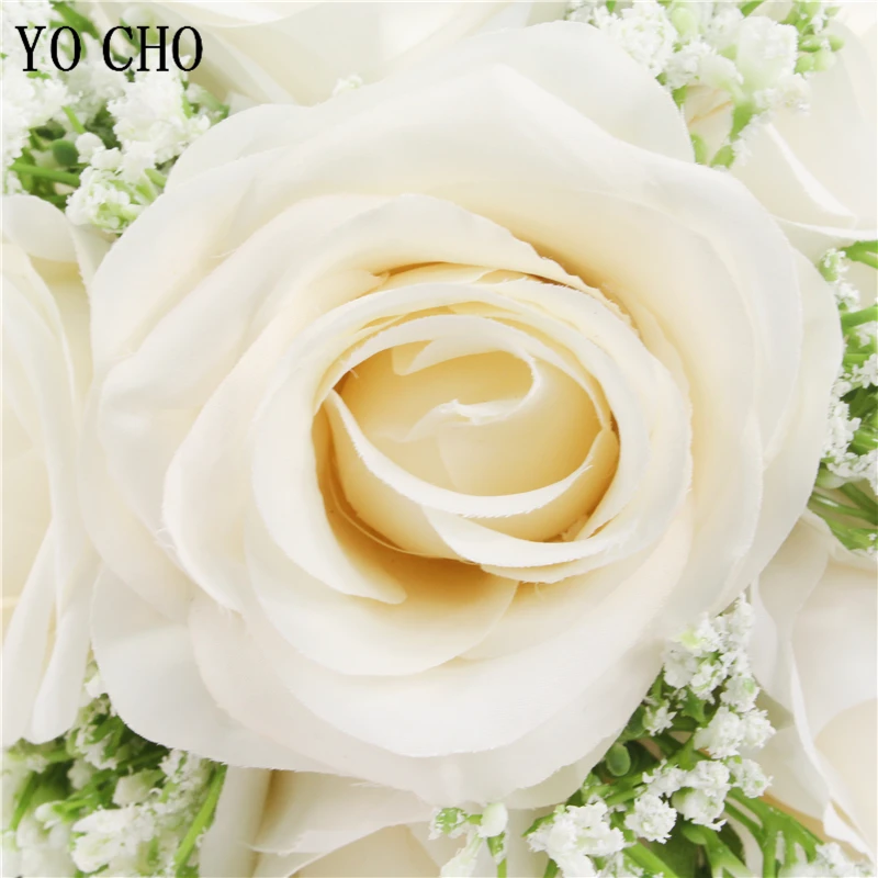 Wedding Bouquets Bridal Bridesmaids Bowknot Ivory Roses Silk Flowers for Valentine's Day Marriage Photography