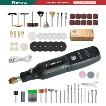 Kit d'outils rotatifs miniatures sans fil TUNGFULL, rechargeable par USB, ensemble de stylos de polissage pour travaux de bricolage, perçage, sculpture et artisanat.