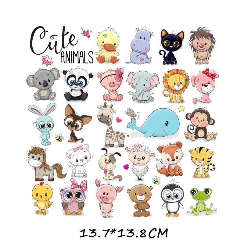 Cartoon Animal Patch Set Iron on Transfer Cute Unicorn Cat Owl Dog Flower Patches for Kids Girl Clothing T-shirt DIY Heat Press