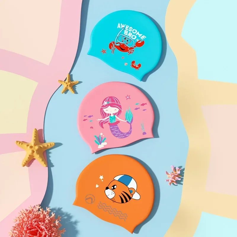 Swimming Cap New Cartoon Cute Children's Silicone Swimming Cap Boys Girls Professional Ear Protection Swim Cap for Kids Children Swmming Hat