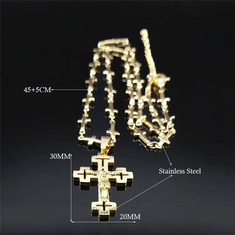 Collana Uomo Croce In Oro 18k - Ciondolo Crucifix Su Catena Acciaio Inox 316L 55cm Resistente Acqua - Foto 10
