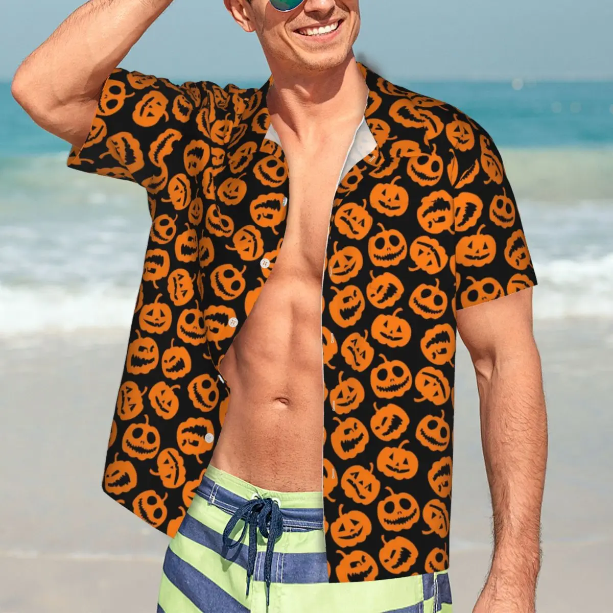 

Hawaiian Shirt Vacation Halloween Pumpkin Blouses Cute Pumpkins Print Vintage Casual Shirts Men Short Sleeve Y2K Funny Clothing