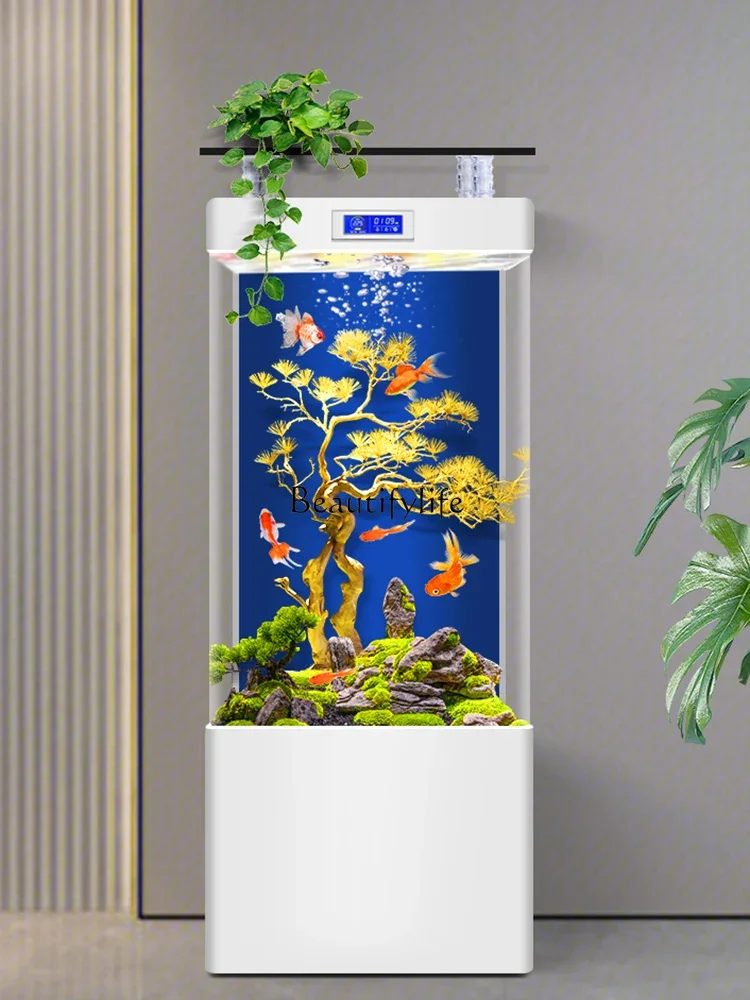 yj9 Free Shipping Vertical Integrated Fish Tank Living Room Small TV Cabinet next to Aquarium Change Water