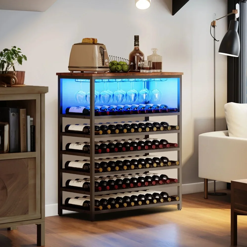 

Industrial Wine Cabinet With LED Light Freestanding Rack Table Storage Wines Home Bar Furniture Showcases Liquor Display Cabinet