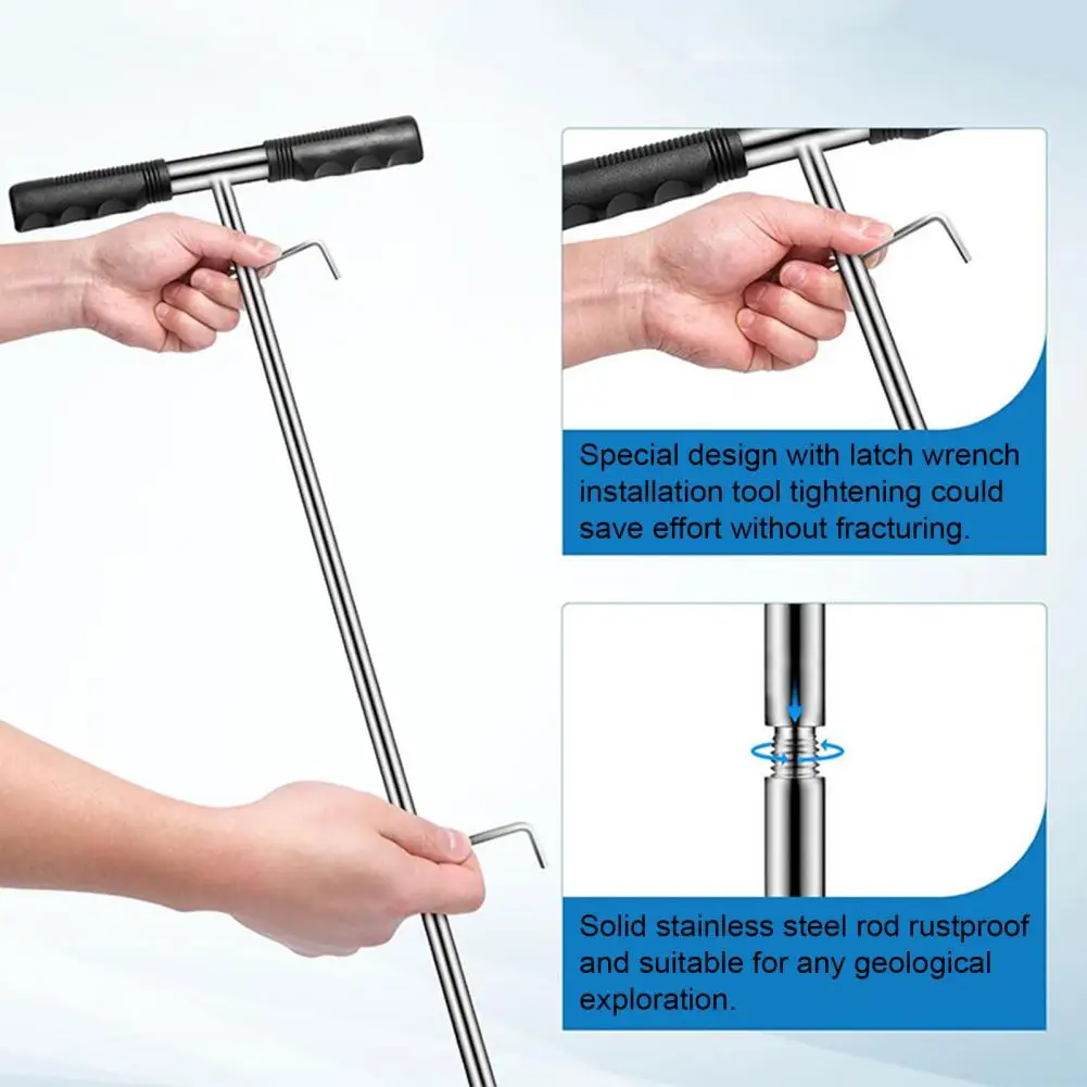 1 Set Soil Sample Probe Set Stainless Steel Soil Sample Collecting Probe T-Handle Adjustable Rustproof Easy Sampling
