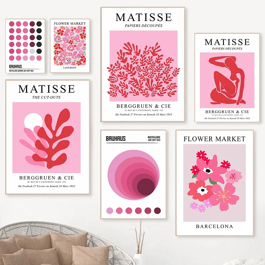 

Pink Bauhaus Matisse Abstract Line Flower Market Wall Art Canvas Painting Posters And Prints Wall Pictures For Living Room Decor