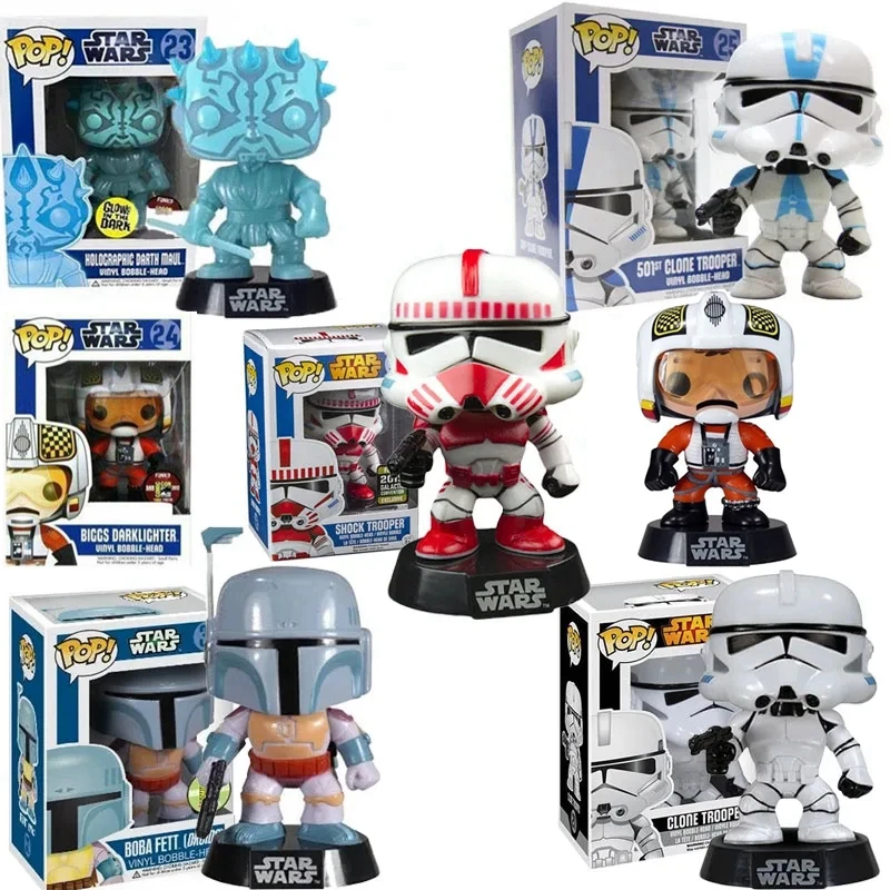 Nuovo Funko Pop Star-Wars #21 #25 Clone Trooper Shock #42 Holographic #23 Boba #32 Biggs #24 Action Figures Toys Bambole Da Collezione