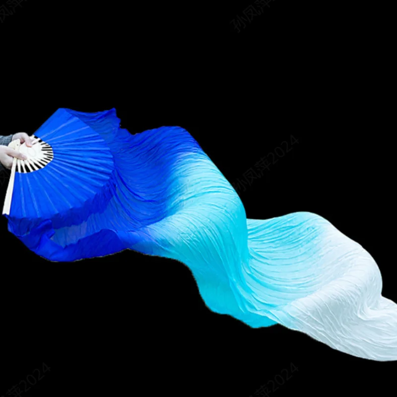 Silk Fans 1PC 150cm Length Belly Dancing Fan Gradient Color Dancer Practice Long Imitation Dance Props