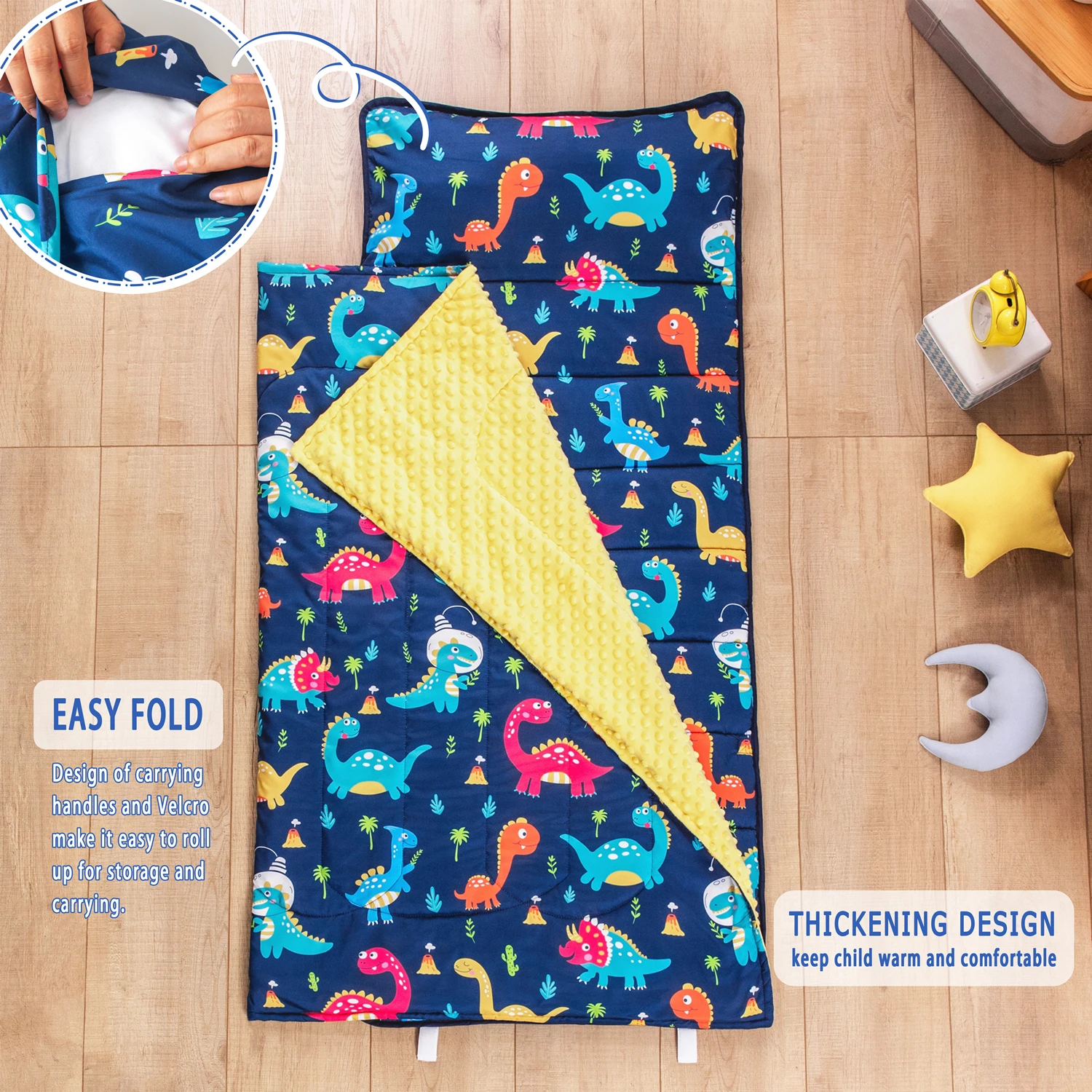 Toddler nap mat with Removable Pillow and Fleece Blanket for Boys and Girls Dinosaur Thickened nap mats for Preschool Daycare 3