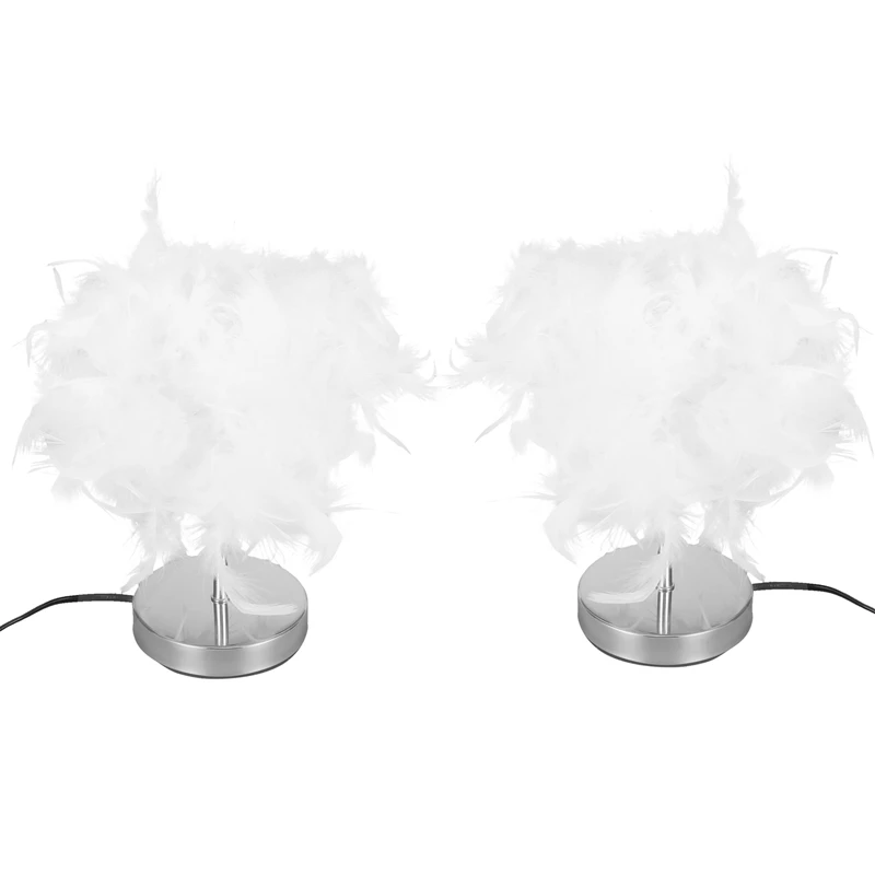 

2X Feather Shade Metal Table Lamp Bedside Desk Night Light Soft Vintage Bedroom Study Room Eu Plug