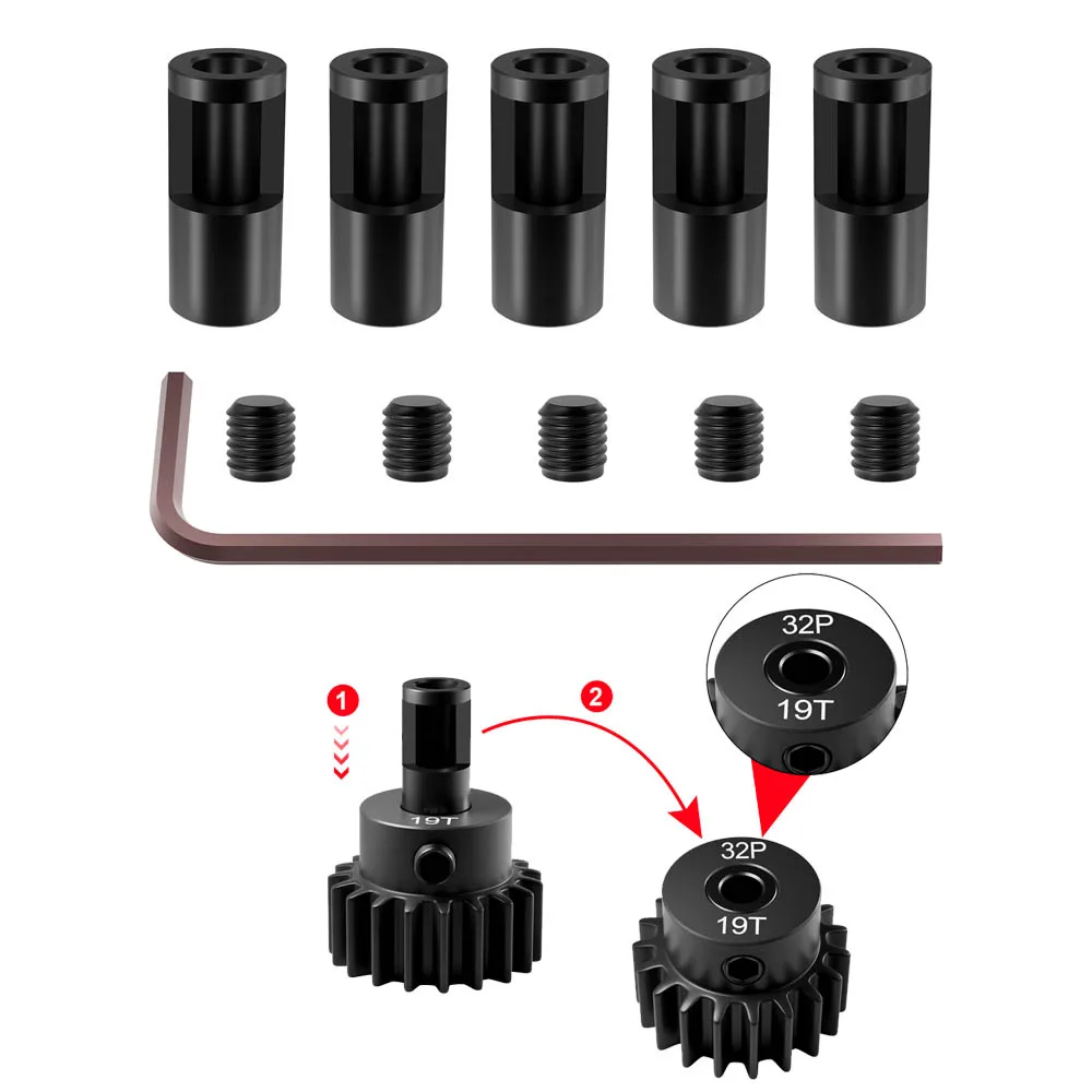 Pignon moteur RC 540/550 acier CNC - Lot de 5 + vis + clé