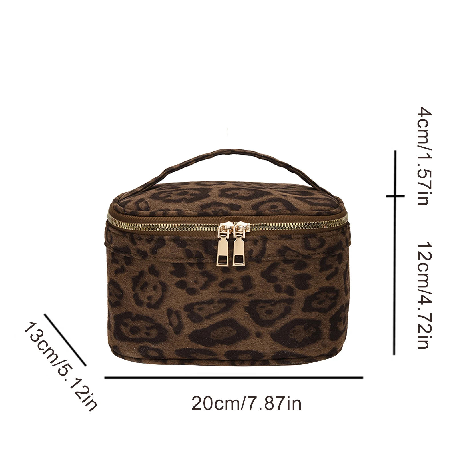 Women Leopard Faux Suede Cosmetics Case Large Capacity Handheld Storage Bag Brush Wash Bag for Girl Women Wife Gifts
